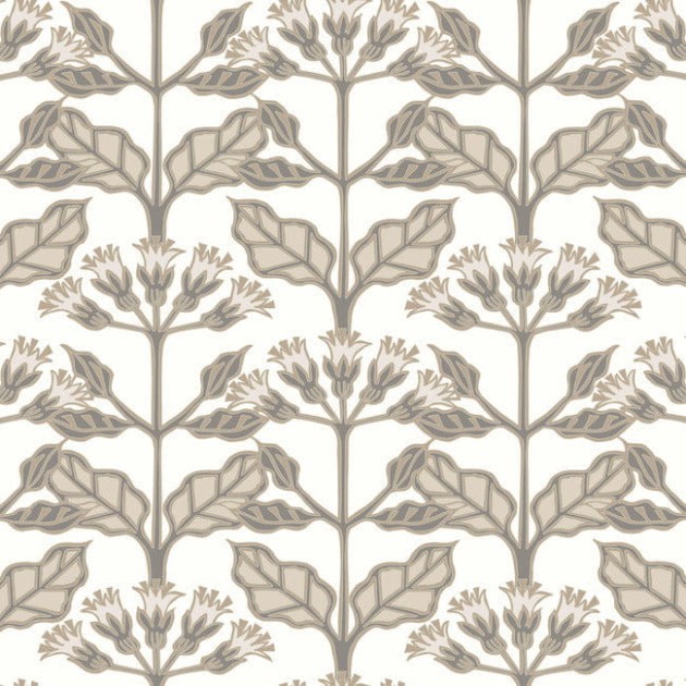York AC9114 Ronald Redding Arts and Crafts Tracery Blooms White - tapeta w liście i kwiaty