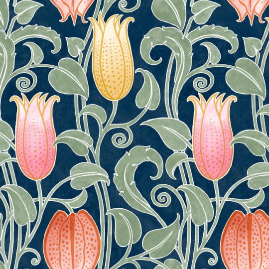 York AC9203 Ronald Redding Arts and Crafts Canterbury Bells Navy - tapeta w kwiaty