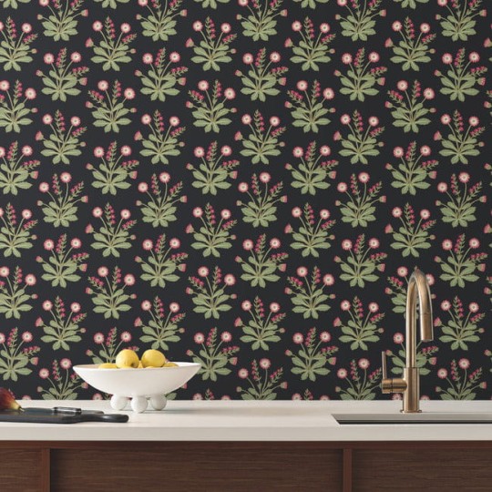 York AC9152 Ronald Redding Arts and Crafts Meadow Flowers Black/Rose - tapeta w kwiaty