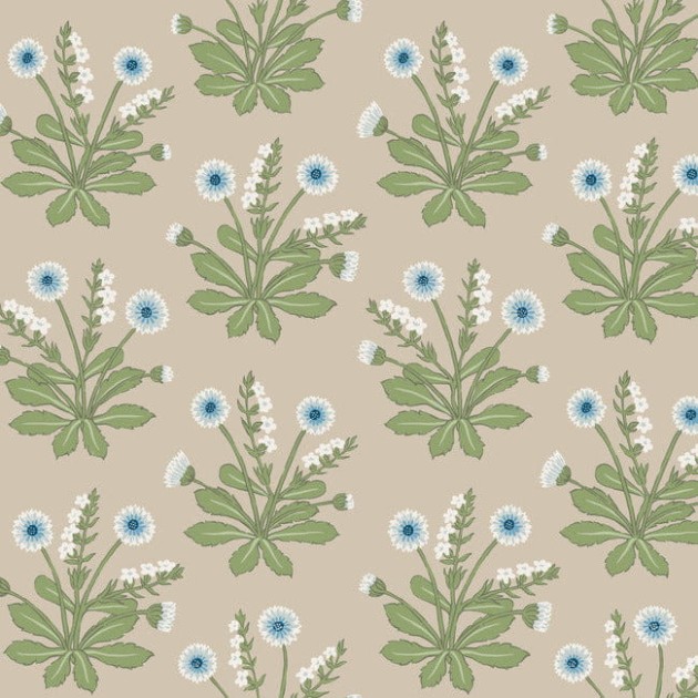 York AC9154 Ronald Redding Arts and Crafts Meadow Flowers Linen/Blue - tapeta w kwiaty