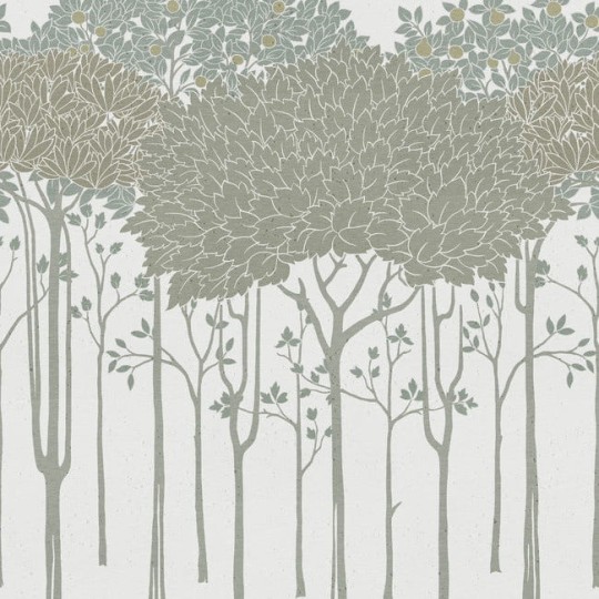 York AC9221D Ronald Redding Arts and Crafts Oakwood Grove Wallpaper White - tapeta w drzewa na metalicznym tle