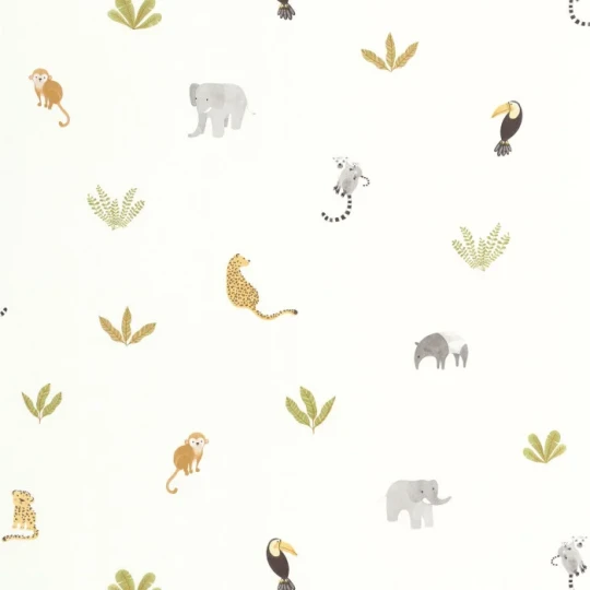 Casadeco OUTD 200777474 Once Upon A Time 2 Companions Of The Jungle Vert feuille - minimalistyczna tapeta dla dzieci w egzotyczne zwierzęta