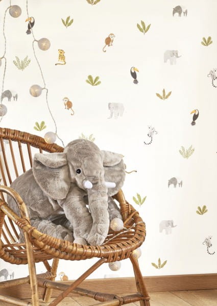 Casadeco OUTD 200777474 Once Upon A Time 2 Companions Of The Jungle Vert feuille - minimalistyczna tapeta dla dzieci w egzotyczne zwierzęta