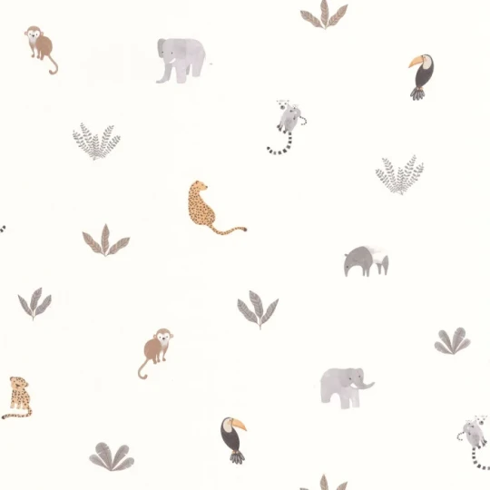 Casadeco OUTD 200771414 Once Upon A Time 2 Companions Of The Jungle Naturel - minimalistyczna tapeta dla dzieci w egzotyczne zwierzęta