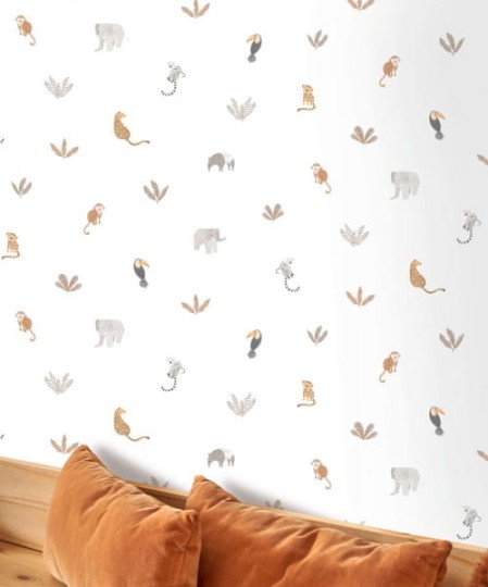 Casadeco OUTD 200771414 Once Upon A Time 2 Companions Of The Jungle Naturel - minimalistyczna tapeta dla dzieci w egzotyczne zwierzęta