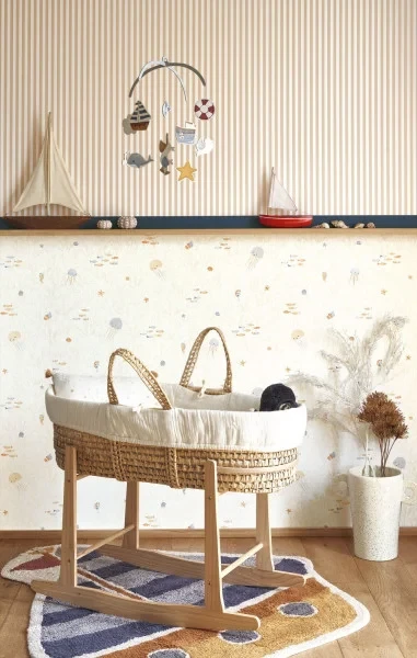 Casadeco OUTD 200816767 Once Upon A Time 2 Companions Of The Sea Vert aqua - minimalistyczna tapeta w morski motyw