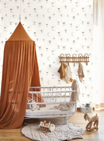 Casadeco OUTD 200851441 Once Upon A Time 2 Balloons In The Clouds Camel - minimalistyczna tapeta dla dzieci w balony