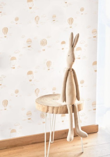 Casadeco OUTD 200859808 Once Upon A Time 2 Balloons In The Clouds Anthracite - minimalistyczna tapeta dla dzieci w balony