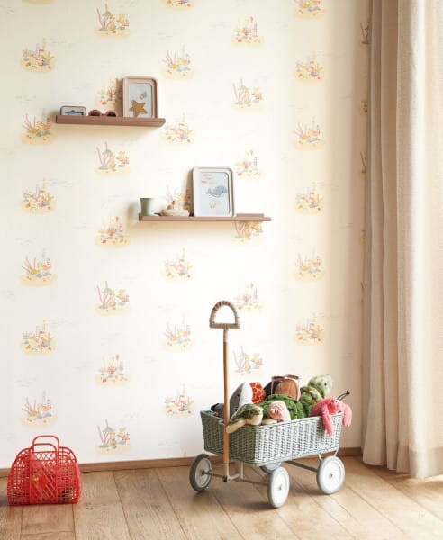 Casadeco OUTD 200826404 Once Upon A Time 2 Coral Reef Vert aqua - minimalistyczna tapeta dla dzieci w morski motyw