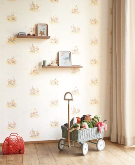 Casadeco OUTD 200826404 Once Upon A Time 2 Coral Reef Vert aqua - minimalistyczna tapeta dla dzieci w morski motyw