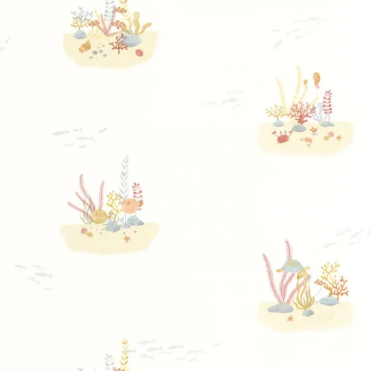 Casadeco OUTD 200828228 Once Upon A Time 2 Coral Reef Rouge corail - minimalistyczna tapeta dla dzieci w morski motyw