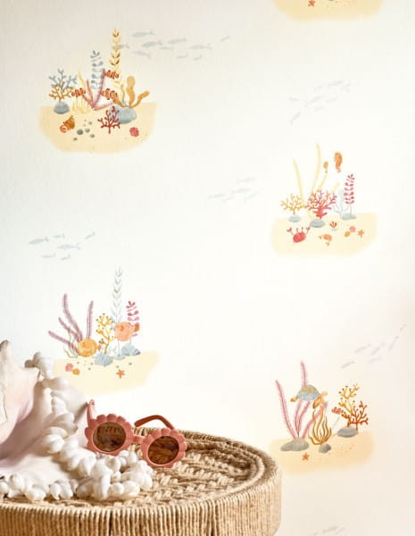 Casadeco OUTD 200828228 Once Upon A Time 2 Coral Reef Rouge corail - minimalistyczna tapeta dla dzieci w morski motyw
