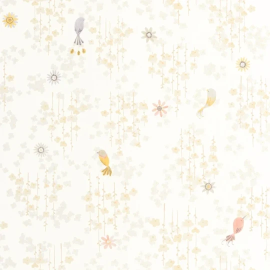 Casadeco OUTD 200781212 Once Upon A Time 2 Tropical Birds Naturel - minimalistyczna tapeta dla dzieci w ptaki