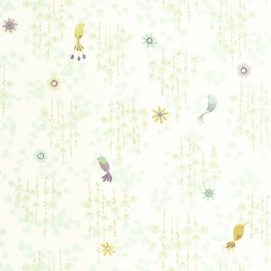 Casadeco OUTD 200787117 Once Upon A Time 2 Tropical Birds Vert amande - minimalistyczna tapeta dla dzieci w ptaki