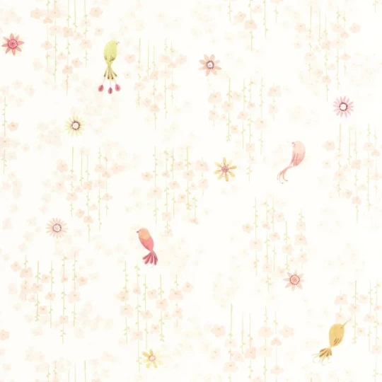Casadeco OUTD 200784343 Once Upon A Time 2 Tropical Birds Rose blush - minimalistyczna tapeta dla dzieci w ptaki