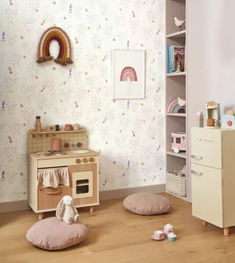 Casadeco OUTD 200784343 Once Upon A Time 2 Tropical Birds Rose blush - minimalistyczna tapeta dla dzieci w ptaki