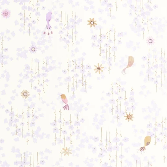 Casadeco OUTD 200785775 Once Upon A Time 2 Tropical Birds Parme - minimalistyczna tapeta dla dzieci w ptaki