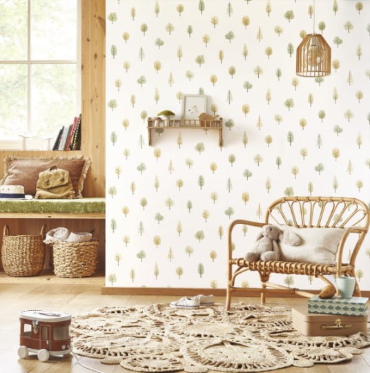 Casadeco OUTD 200861991 Once Upon A Time 2 Walk In The Park Naturel - minimalistyczna tapeta w drzewa