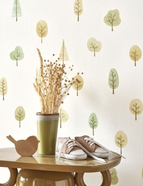 Casadeco OUTD 200867410 Once Upon A Time 2 Walk In The Park Vert feuille - minimalistyczna tapeta w drzewa
