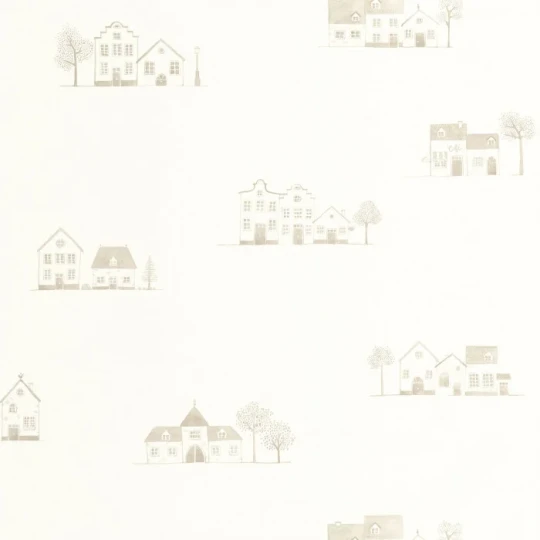 Casadeco OUTD 200841221 Once Upon A Time 2 Walk In The Village Lin - minimalistyczna tapeta w domki