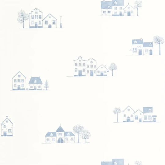 Casadeco OUTD 200846611 Once Upon A Time 2 Walk In The Village Bleu doux - minimalistyczna tapeta w domki