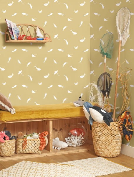 Casadeco OUTD 200807207 Once Upon A Time 2 Poetic Sea Olive - tapeta dla dzieci w morski motyw