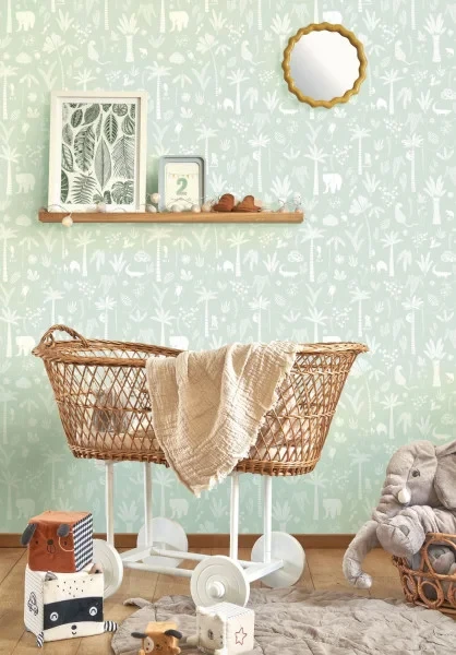 Casadeco OUTD 200761221 Once Upon A Time 2 Poetic Jungle Lin - tapeta dla dzieci w egzotyczne zwierzęta i rośliny