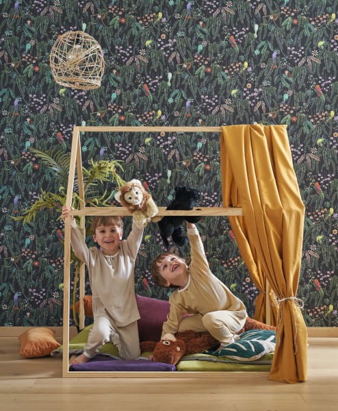 Casadeco OUTD 200757447 Once Upon A Time 2 Tropical Forest Multico fond blanc - tapeta dla dzieci w egzotyczne zwierzęta i rośliny