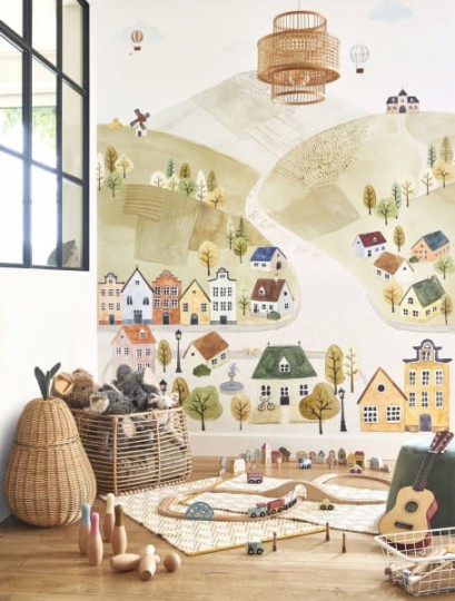 Casadeco OUTD 200713605 Once Upon A Time 2 Welcome To The Village Multico S - mural dla dzieci w bajkowy krajobraz