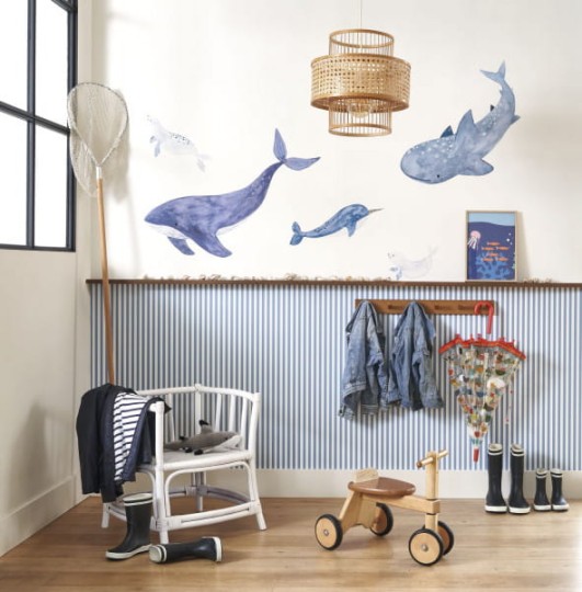 Casadeco OUTD 200896505 Once Upon A Time 2 Sea Life Spray Up Bleu - mural dla dzieci w wieloryby i foki