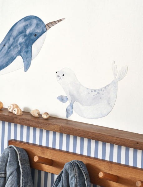Casadeco OUTD 200896505 Once Upon A Time 2 Sea Life Spray Up Bleu - mural dla dzieci w wieloryby i foki