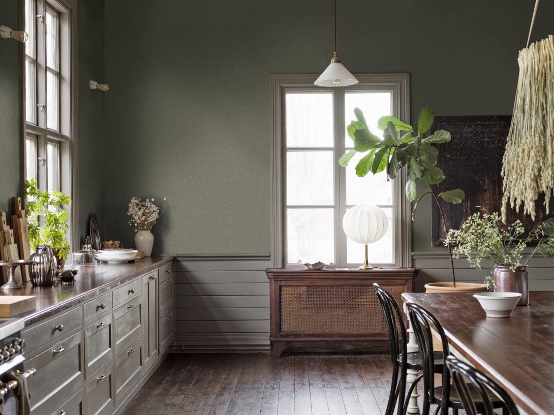 Boras Tapeter 6130 Shades Canvas Olive - oliwkowa tapeta imitująca tkaninę