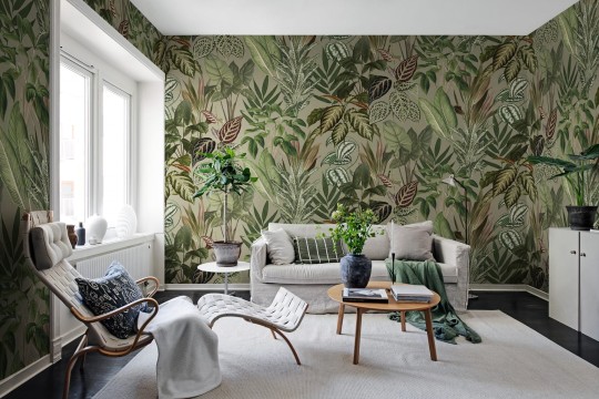 Rebel Walls R19445 Pops Mischievous Jungle Sand - mural w egzotyczne liście