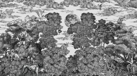 Rebel Walls R19441 Pops Bellewood Under The Moon Graphite - mural w roślinny krajobraz