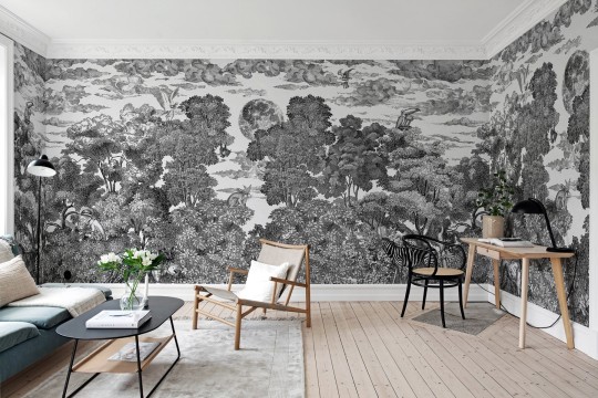 Rebel Walls R19441 Pops Bellewood Under The Moon Graphite - mural w roślinny krajobraz