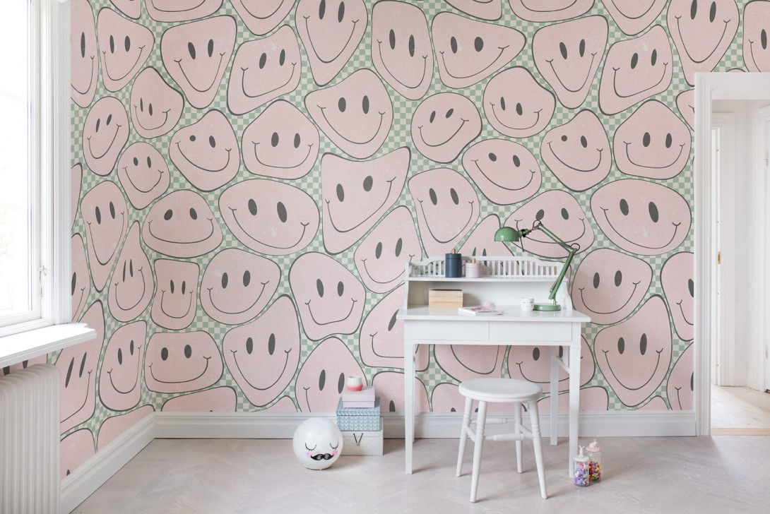 Rebel Walls R19378 Pops Happy Rebel Bubblegum - mural w uśmiechnięte twarze