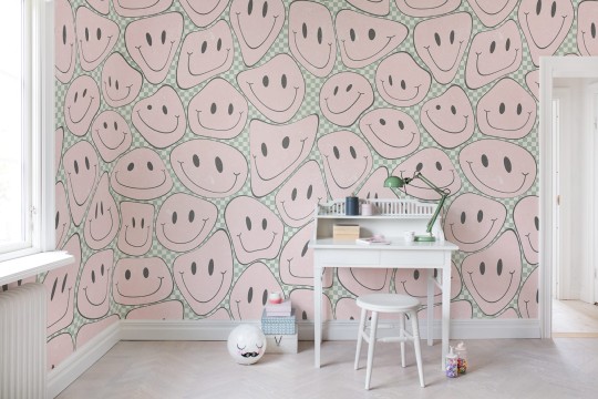 Rebel Walls R19378 Pops Happy Rebel Bubblegum - mural w uśmiechnięte twarze