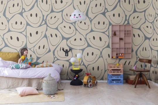 Rebel Walls R19374 Pops Happy Rebel Peach - mural w uśmiechnięte twarze