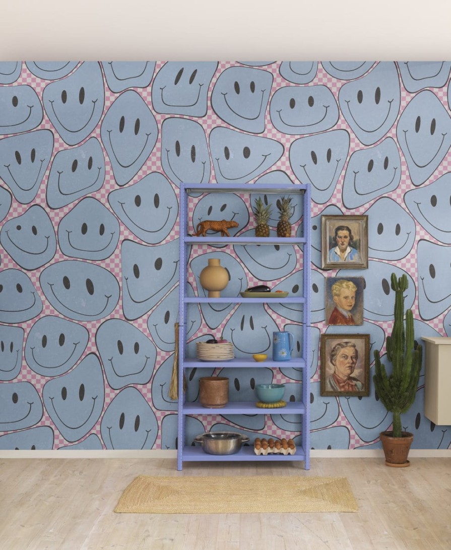 Rebel Walls R19371 Pops Happy Rebel Pink Chess - mural w uśmiechnięte twarze