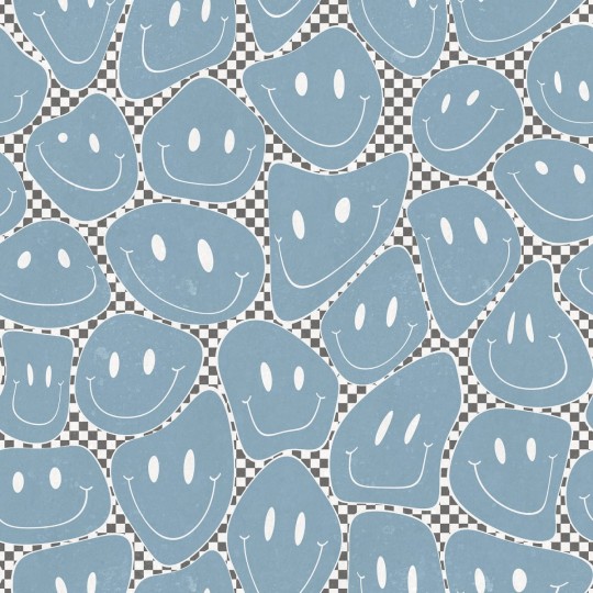 Rebel Walls R19370 Pops Happy Rebel Blue Chess - mural w uśmiechnięte twarze