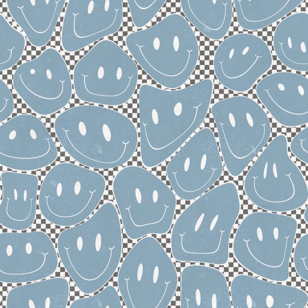 Rebel Walls R19370 Pops Happy Rebel Blue Chess - mural w uśmiechnięte twarze