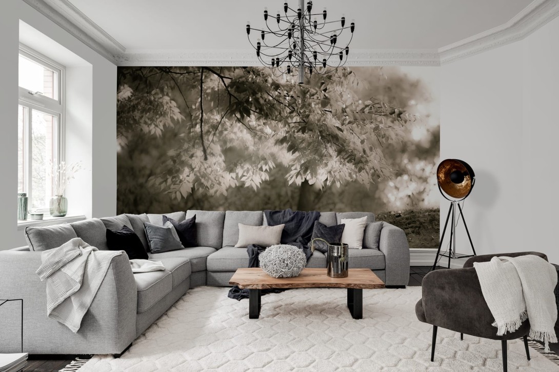 Rebel Walls R19204 Pops Sepia Leafs - mural w drzewa w kolorze sepii