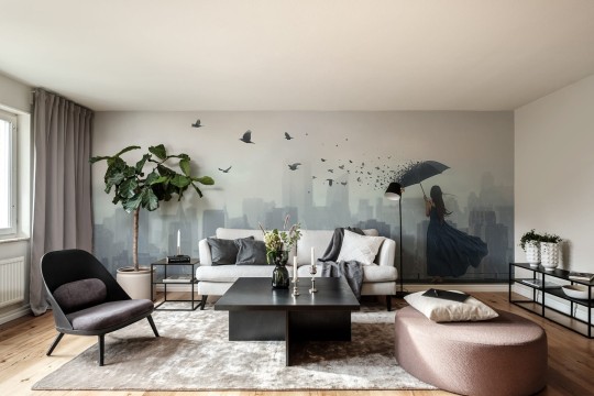 Rebel Walls R19079 Pops Rain Bird - mural w panoramę miasta