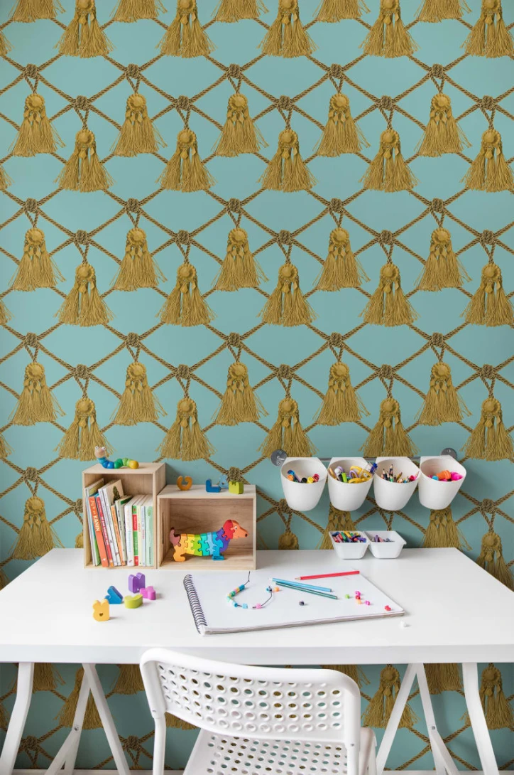 Rebel Walls R18561 Pops Tassels Soft Turquoise - tapeta we frędzle