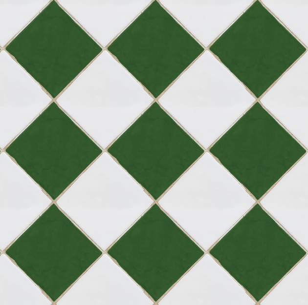 Rebel Walls R18552 Pops Checkered Tiles White & Green - tapeta imitująca płytki ułożone w kratkę