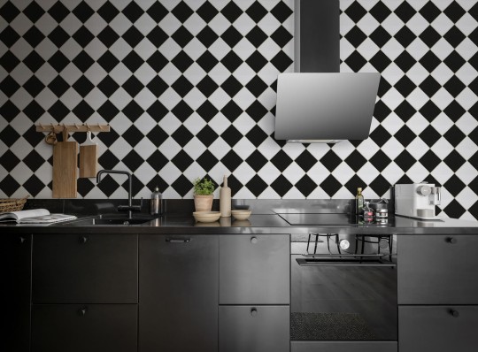 Rebel Walls R18551 Pops Checkered Tiles Black & White - tapeta imitująca płytki ułożone w kratkę