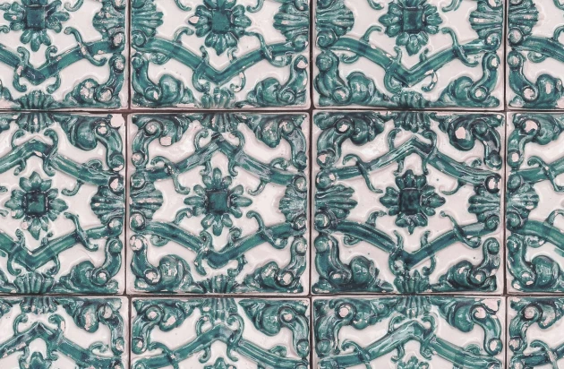 Rebel Walls R18549 Pops Artisan Tiles Brazilian Green - tapeta imitująca ręcznie malowane płytki