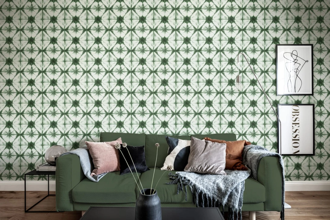 Rebel Walls R18543 Pops Tie Dye Kaleidoscope Green - tapeta w kalejdoskopowy wzór tie dye