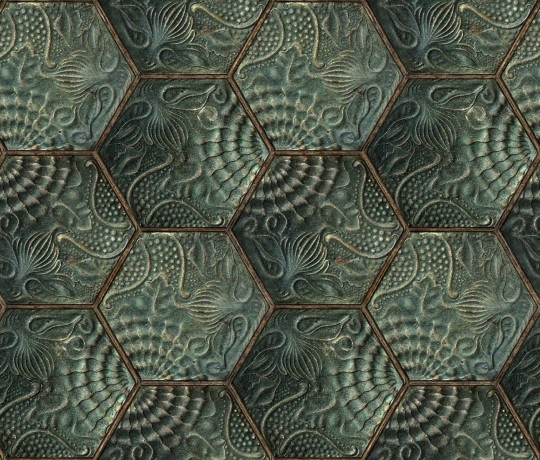 Rebel Walls R18527 Pops Hexagon Tiles Emerald - tapeta imitująca płytki betonowe