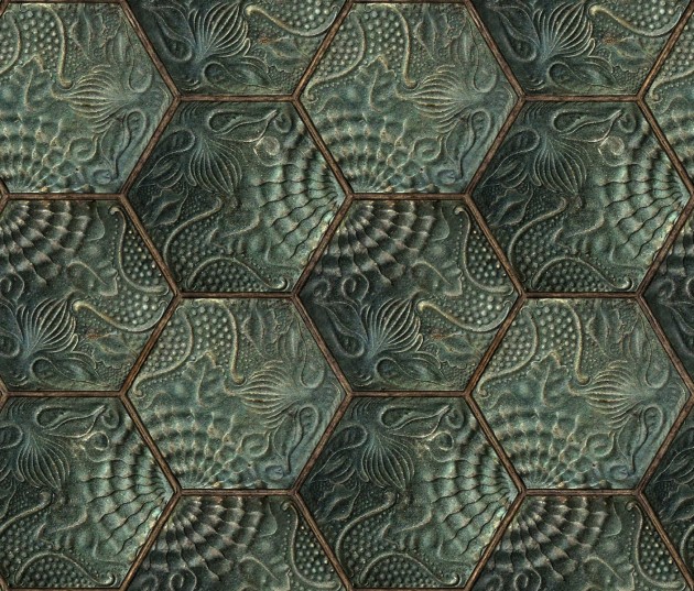 Rebel Walls R18527 Pops Hexagon Tiles Emerald - tapeta imitująca płytki betonowe